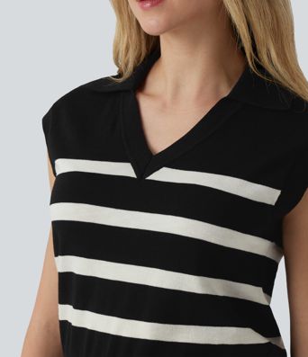 Gilet tailleur col V à rayures color block