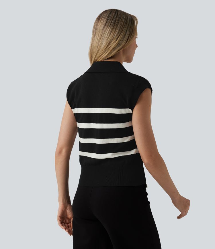 Gilet tailleur col V à rayures color block