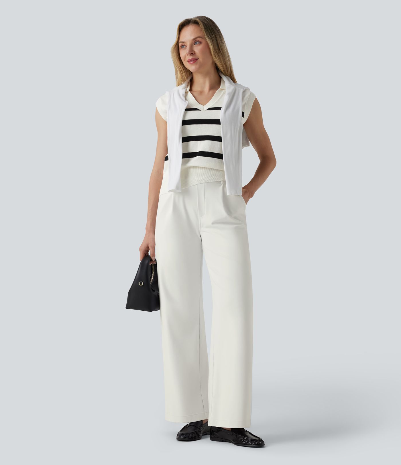 V-neck Color Block Stripes Work Sweater Vest