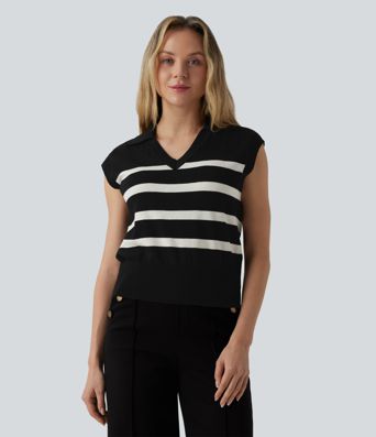 Gilet tailleur col V à rayures color block