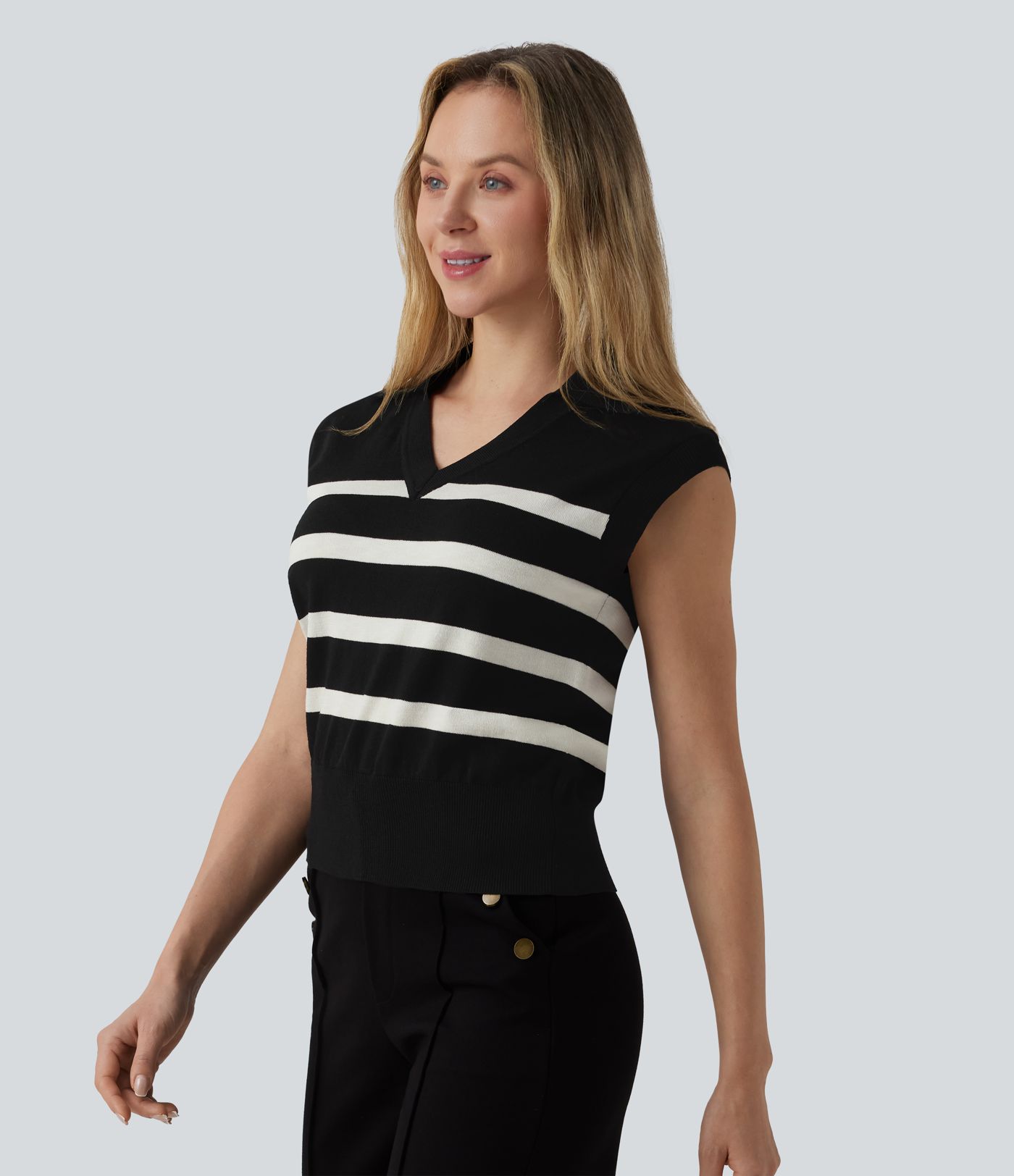 Gilet tailleur col V à rayures color block