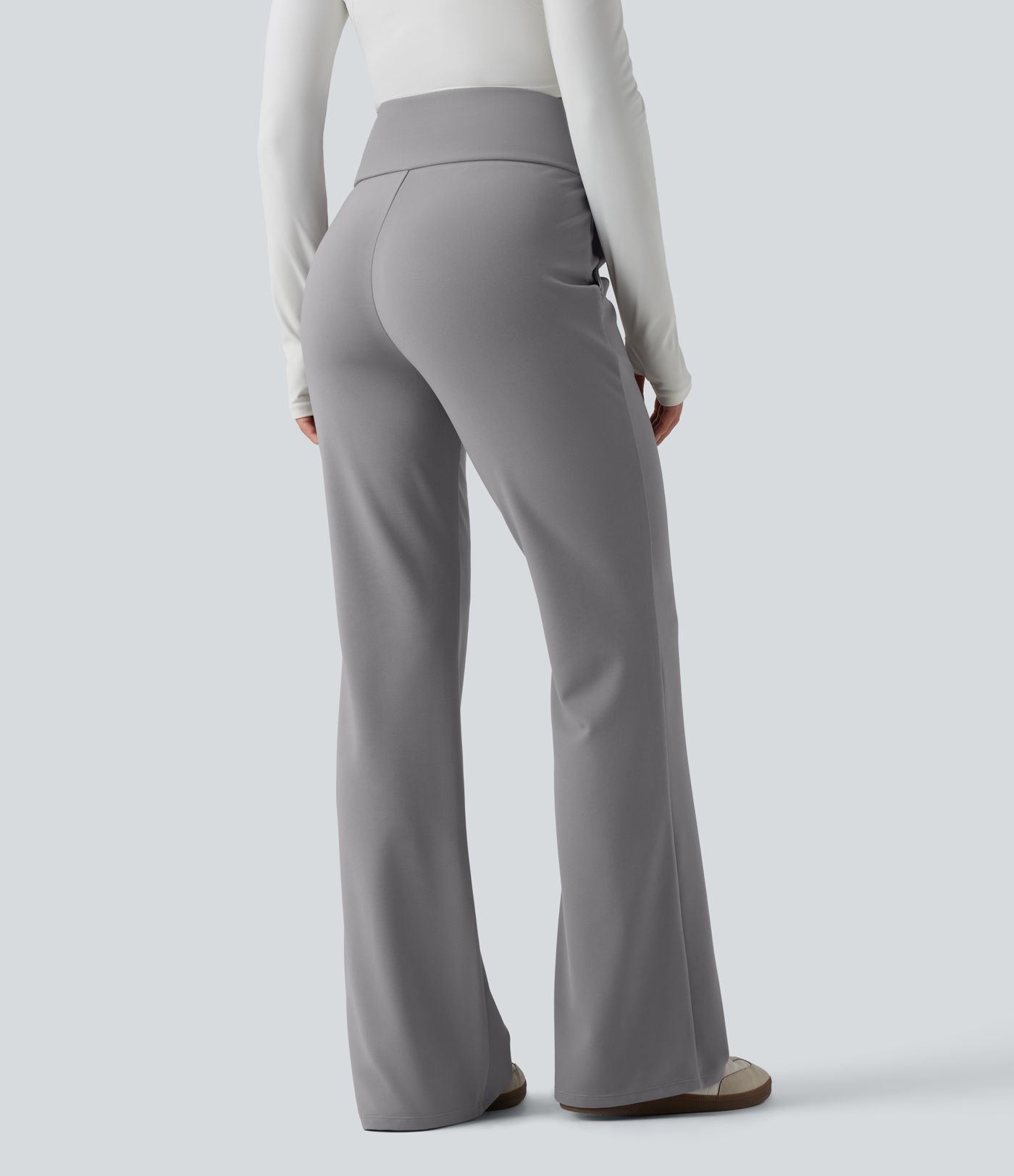 Lässige Flare-Hose mit hohem Bund, Seitentaschen, Bauchkontrolle, Kordelzug und Waffelstruktur