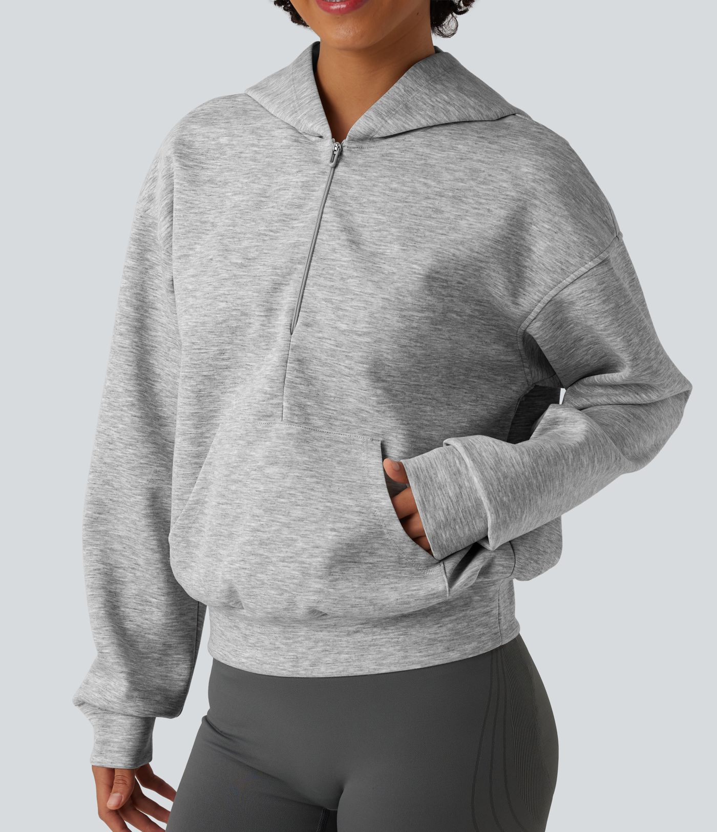 Sweatshirt mit Kapuze, halbem Reißverschluss und Kängurutasche