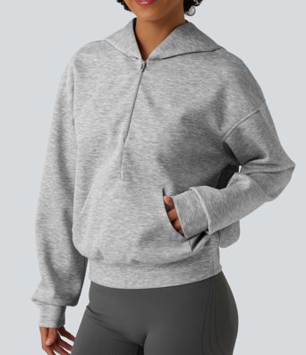 Sweatshirt mit Kapuze, halbem Reißverschluss und Kängurutasche