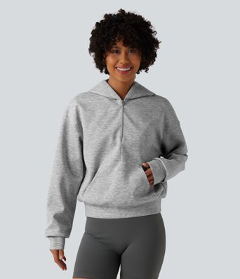 Sweatshirt mit Kapuze, halbem Reißverschluss und Kängurutasche