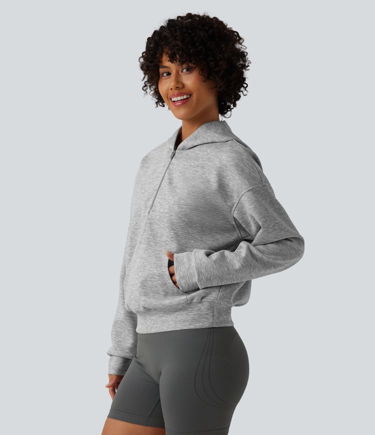 Sweatshirt mit Kapuze, halbem Reißverschluss und Kängurutasche