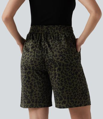 High Waisted Leopard Print Casual Bermuda Shorts with Pockets High Waisted Leopard Print Casual Bermuda Shorts with Pockets