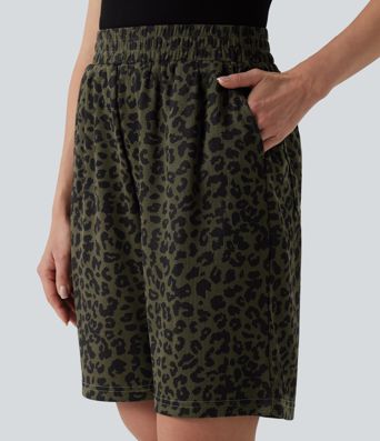 High Waisted Leopard Print Casual Bermuda Shorts with Pockets High Waisted Leopard Print Casual Bermuda Shorts with Pockets