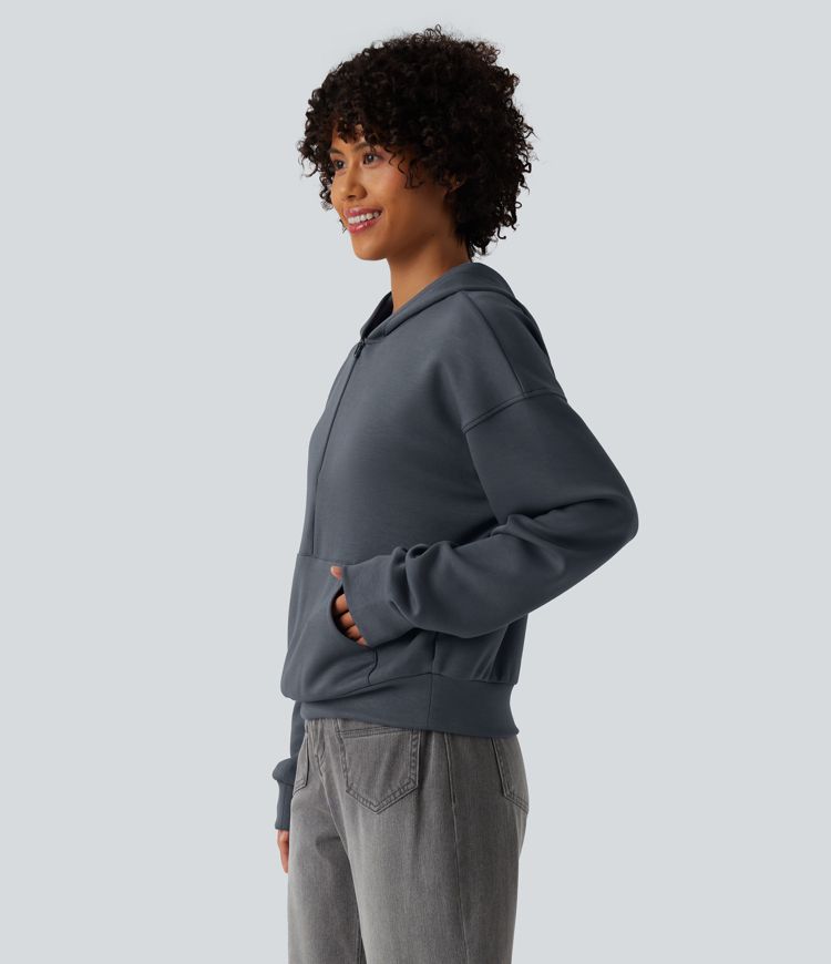 Hooded Half Zipper Casual Sweatshirt with Kangaroo Pocket