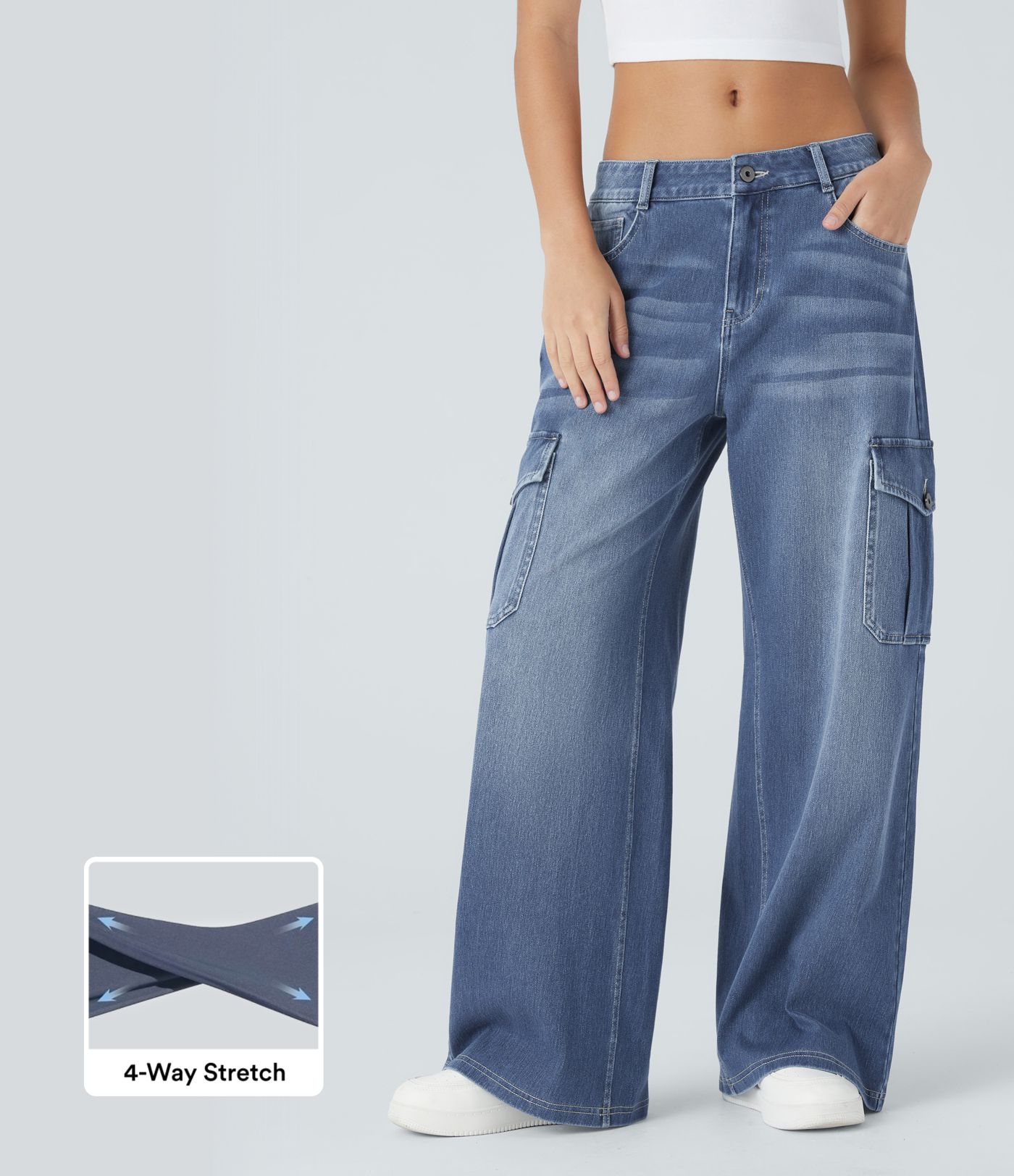 Halara Flex™ Volné kalhoty s nízkým pasem a kapsami, volný střih, cargo džíny