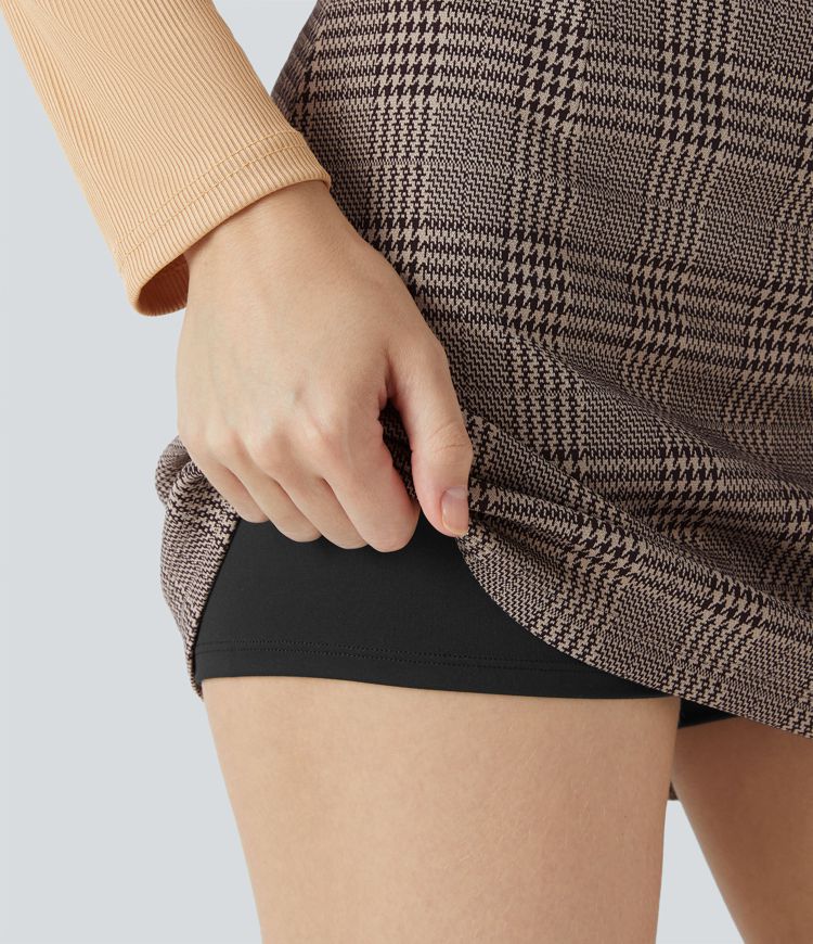 2-in-1-Mini-Arbeitsrock mit hohem Bund und Karomuster