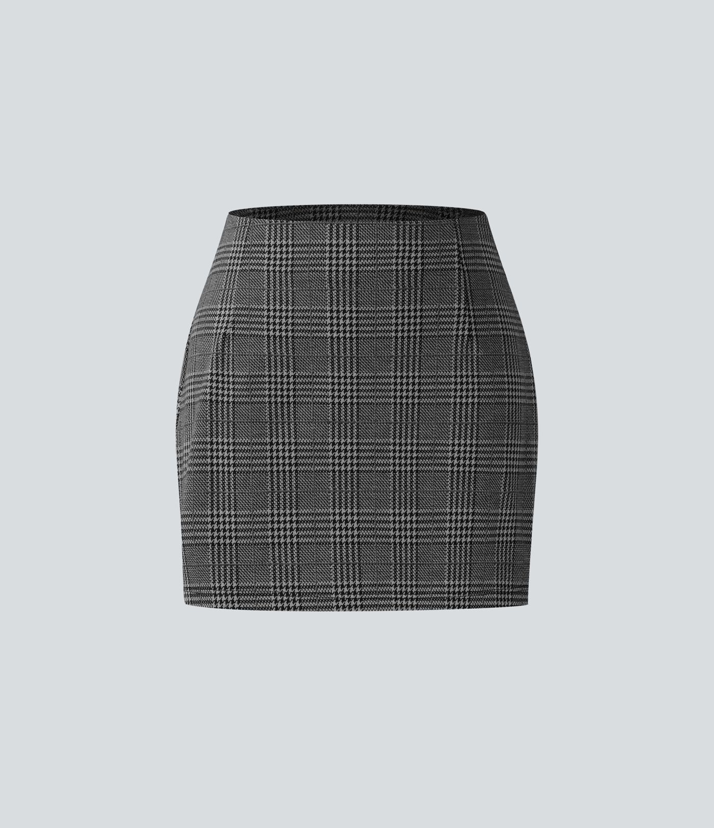 High Waisted 2-in-1 Houndstooth Plaid Mini Work Skirt