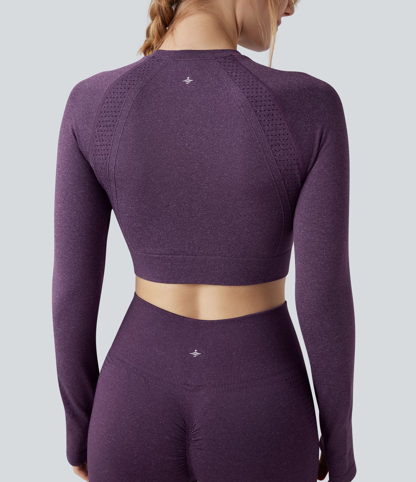 Seamless Flow Round Neck Long Sleeve Thumb Hole Cropped Yoga Sports Top