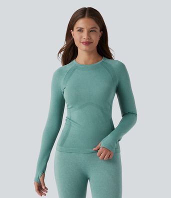 OneForm Seamless Flow Round Neck Raglan Long Sleeve Thumb Holes Yoga Sports Top