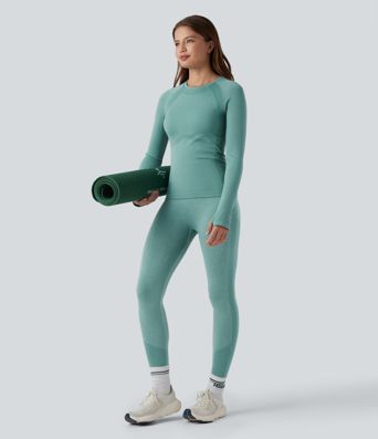 OneForm Seamless Flow Round Neck Raglan Long Sleeve Thumb Holes Yoga Sports Top