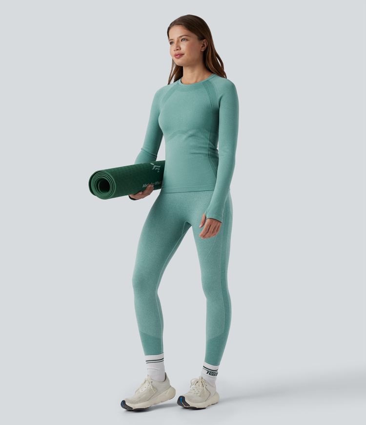 OneForm Seamless Flow Round Neck Raglan Long Sleeve Thumb Holes Yoga Sports Top