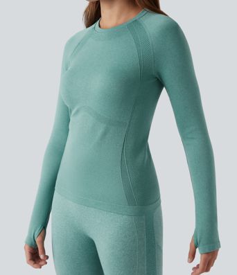 OneForm Seamless Flow Round Neck Raglan Long Sleeve Thumb Holes Yoga Sports Top