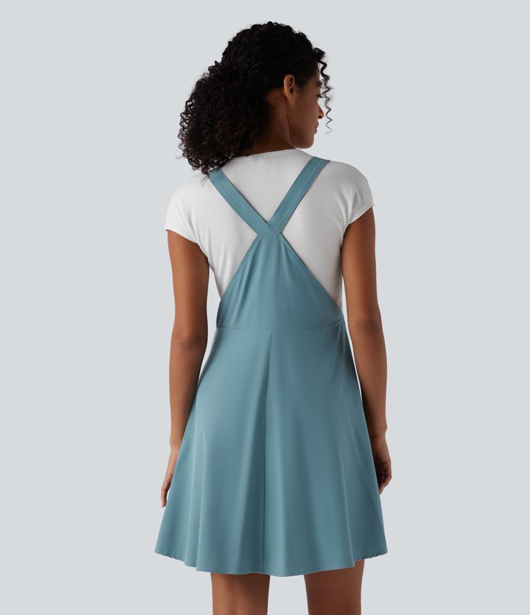 Breezeful™ Adjustable Straps Flowy Quick Dry Mini Casual Pinafore Dress with Pockets