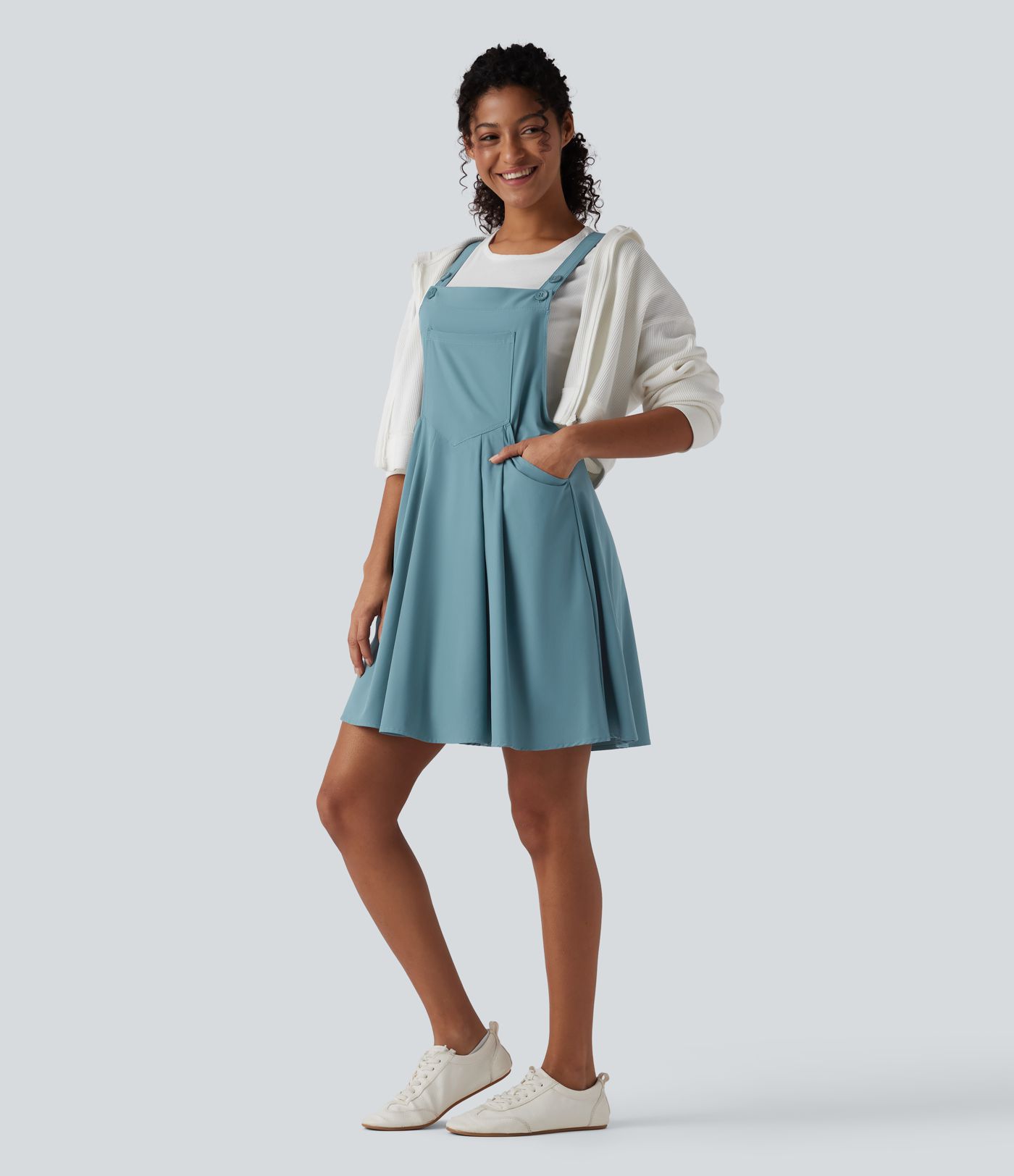 Breezeful™ Adjustable Straps Flowy Quick Dry Mini Casual Pinafore Dress with Pockets