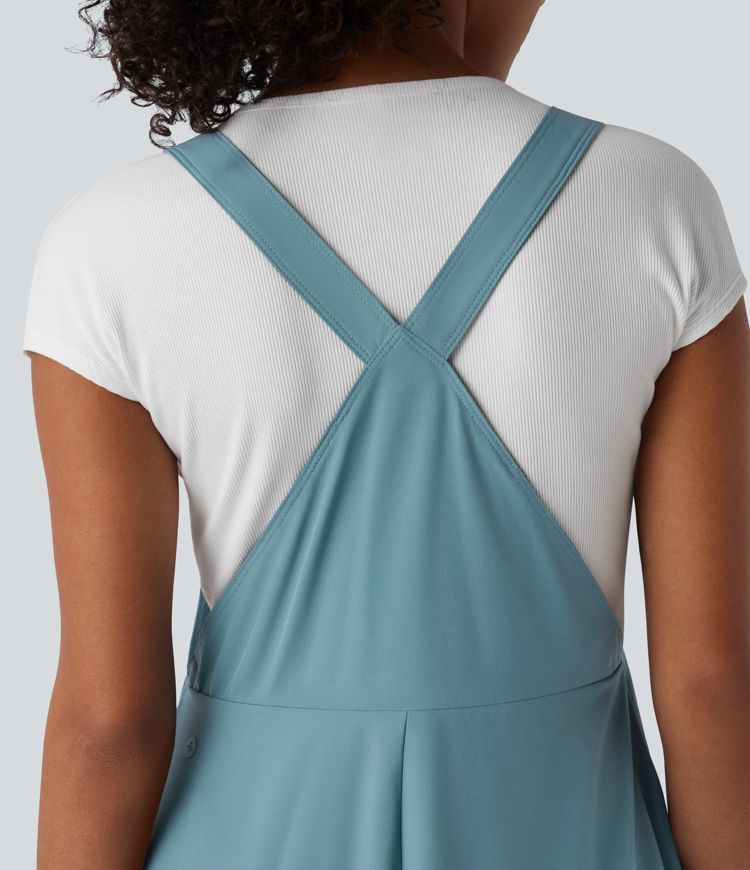 Breezeful™ Adjustable Straps Flowy Quick Dry Mini Casual Pinafore Dress with Pockets