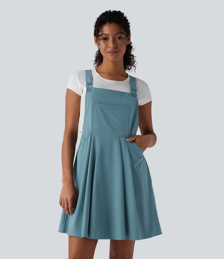 Breezeful™ Adjustable Straps Flowy Quick Dry Mini Casual Pinafore Dress with Pockets