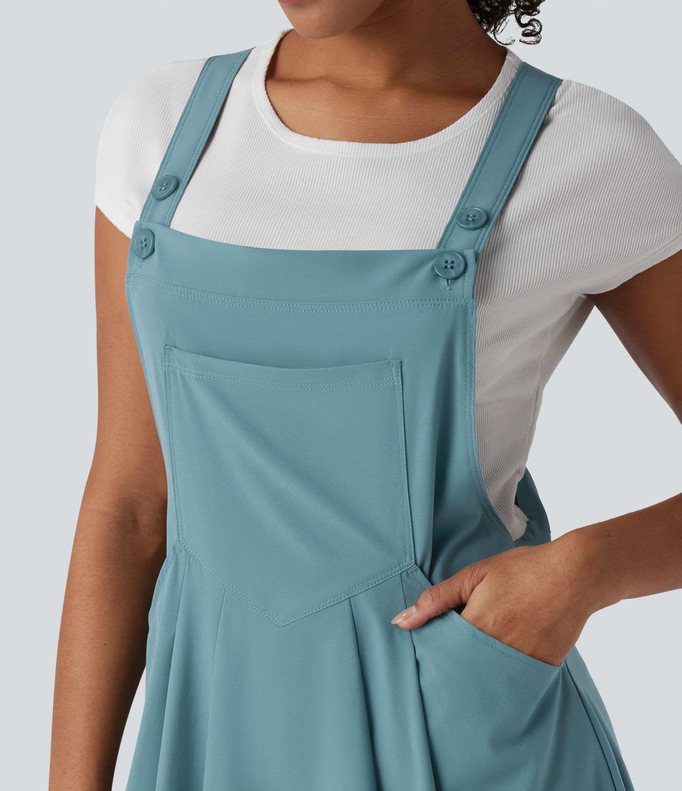 Breezeful™ Adjustable Straps Flowy Quick Dry Mini Casual Pinafore Dress with Pockets