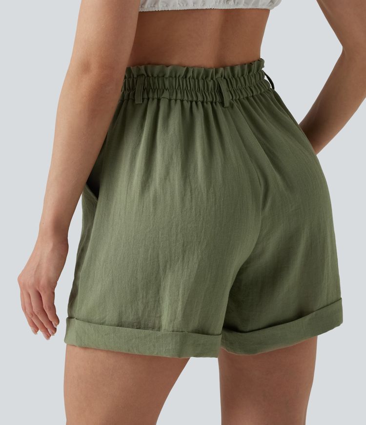 Short resort 12,5 cm taille haute effet lin avec ourlet roulotté et poches Short resort 12,5 cm taille haute effet lin avec ourlet roulotté et poches