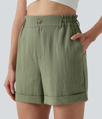 Short resort 12,5 cm taille haute effet lin avec ourlet roulotté et poches Short resort 12,5 cm taille haute effet lin avec ourlet roulotté et poches