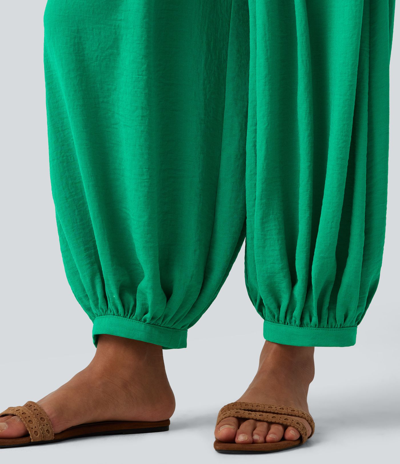 High Waisted Drawstring Linen-Feel Resort Flowy Balloon Pants with Pockets