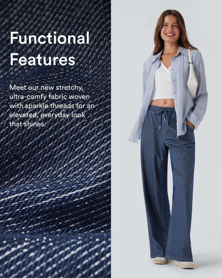 Halara Flex™ Low Rise Drawstring Wide Leg Sparkle Casual SweatTrousers Jeans with Pockets