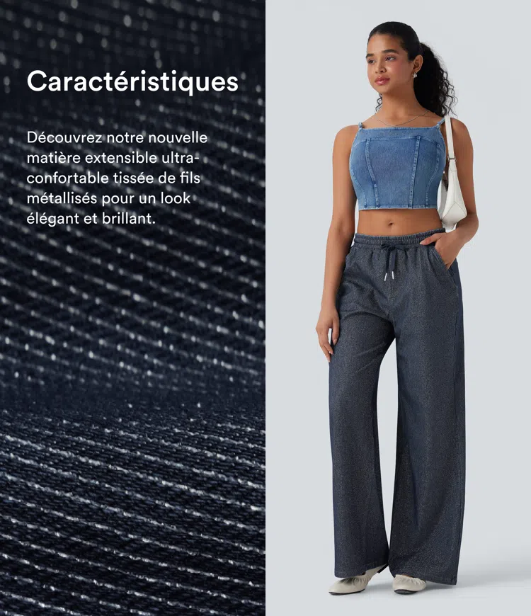 Pageant Blue Denim Jogging taille basse jambes larges, effet sparkle, avec poches / 2