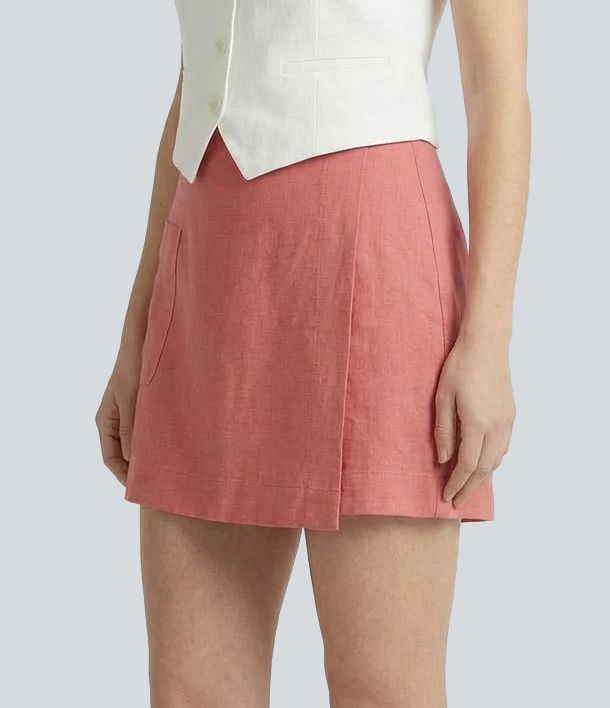 Mid Rise Wrap Casual Skort with Pocket