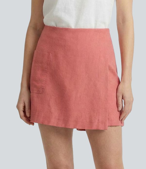Mid Rise Wrap Casual Skort with Pocket