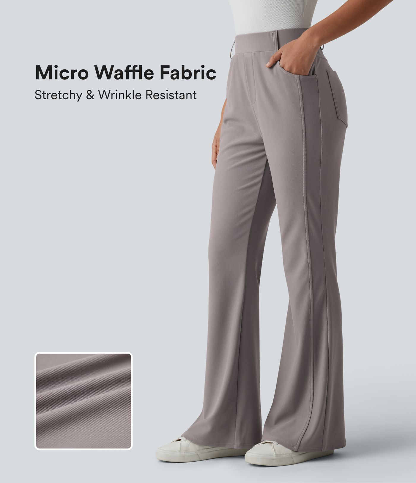 Lässige Bootcut-Hose mit hohem Bund, mehreren Taschen und Waffelstruktur