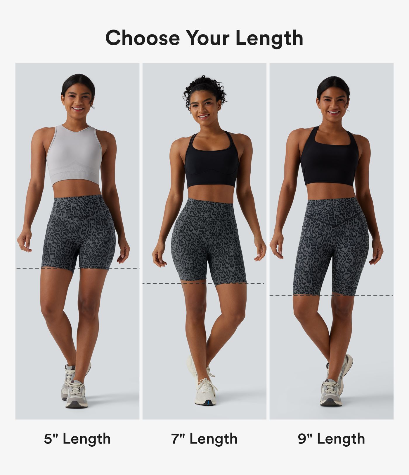 Halara UltraSculpt™ - Workout-Shorts mit hohem Bund, Seitentaschen, Bauchkontrolle, Booty-Scrunch und Leopardenmuster - 12,7 cm