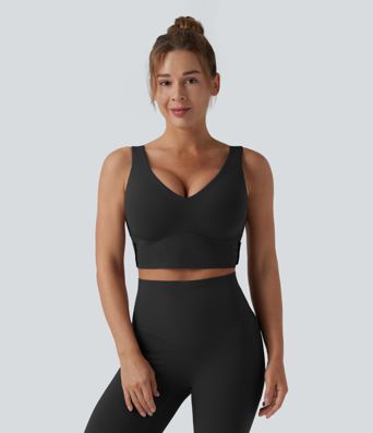 Halara UltraSculpt™ treniruotėms skirta sportinė liemenėlė su V formos iškirpte, vidutinės atramos ir pakėlimo efektas — kaušeliai D/DD/DDD/F