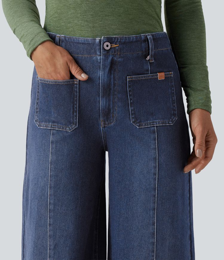 Halara Flex™ High Waisted Pockets Washed Casual Wide Leg Jeans