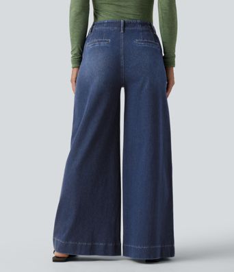 Halara Flex™ High Waisted Pockets Washed Casual Wide Leg Jeans