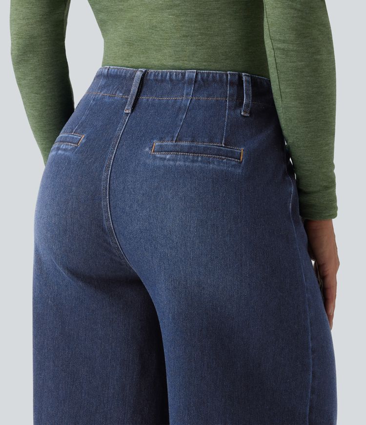 Halara Flex™ High Waisted Pockets Washed Casual Wide Leg Jeans