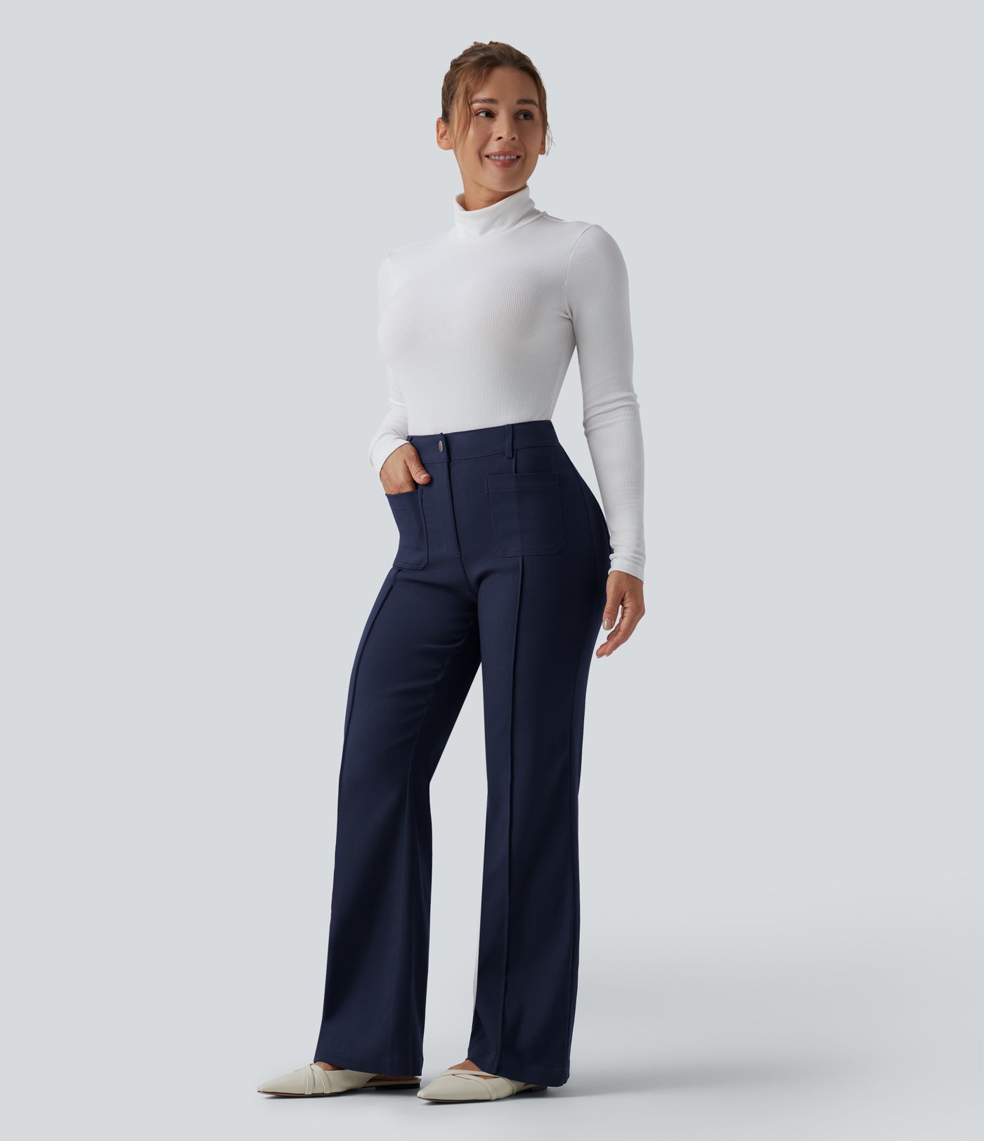Pantalon évasé taille haute pour le travail avec poches