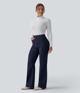 Pantalon évasé taille haute pour le travail avec poches