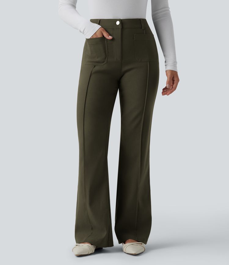 High Waisted Work Flare Trousers with Pockets High Waisted Work Flare Trousers with Pockets