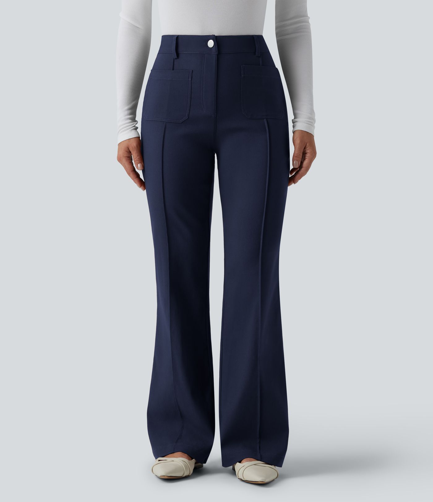 Pantalon évasé taille haute pour le travail avec poches