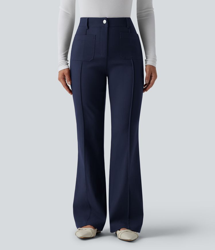 Pantalon évasé taille haute pour le travail avec poches