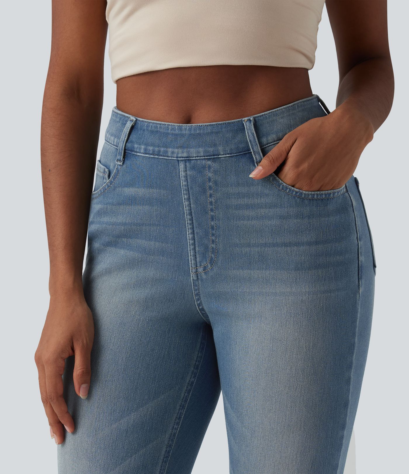 Halara Flex™ High Waisted Pockets Washed Casual Bootcut Jeans