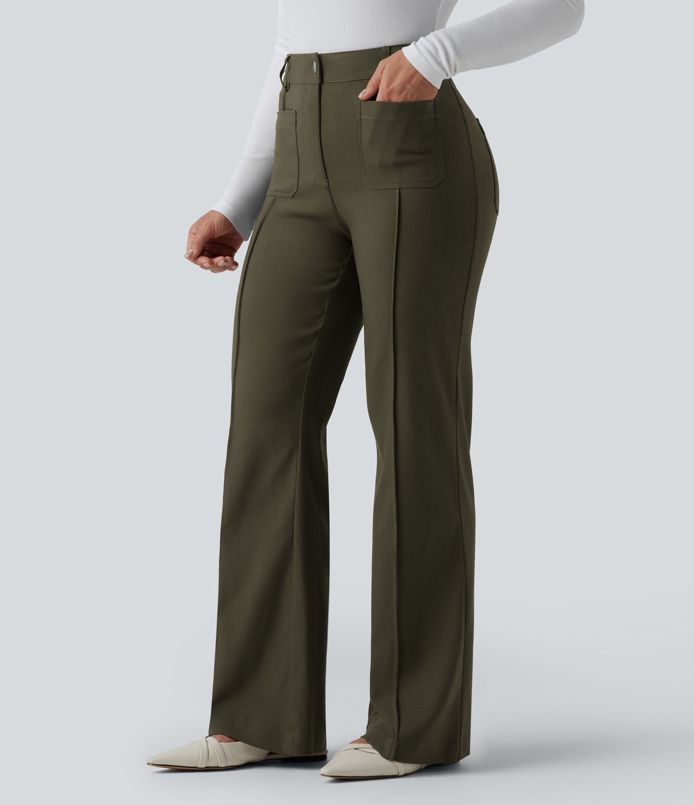 High Waisted Work Flare Trousers with Pockets High Waisted Work Flare Trousers with Pockets