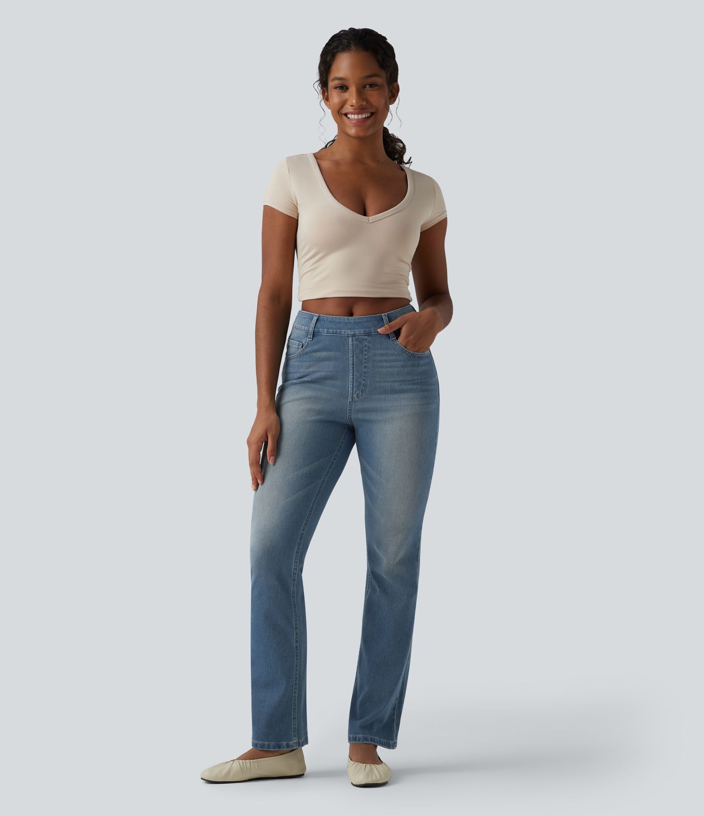 Halara Flex™ High Waisted Pockets Washed Casual Bootcut Jeans