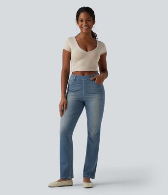 Halara Flex™ High Waisted Pockets Washed Casual Bootcut Jeans