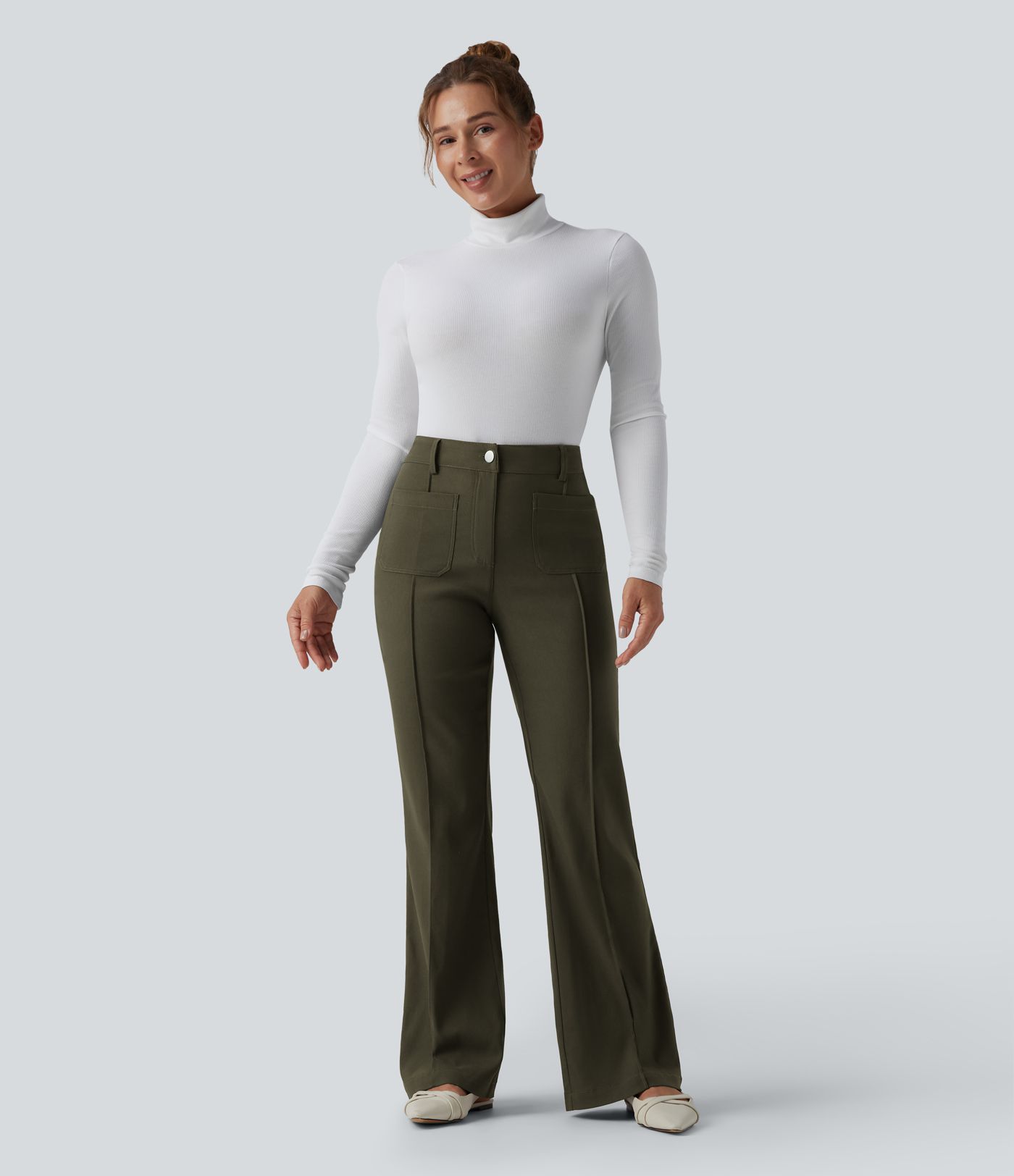 High Waisted Work Flare Trousers with Pockets High Waisted Work Flare Trousers with Pockets
