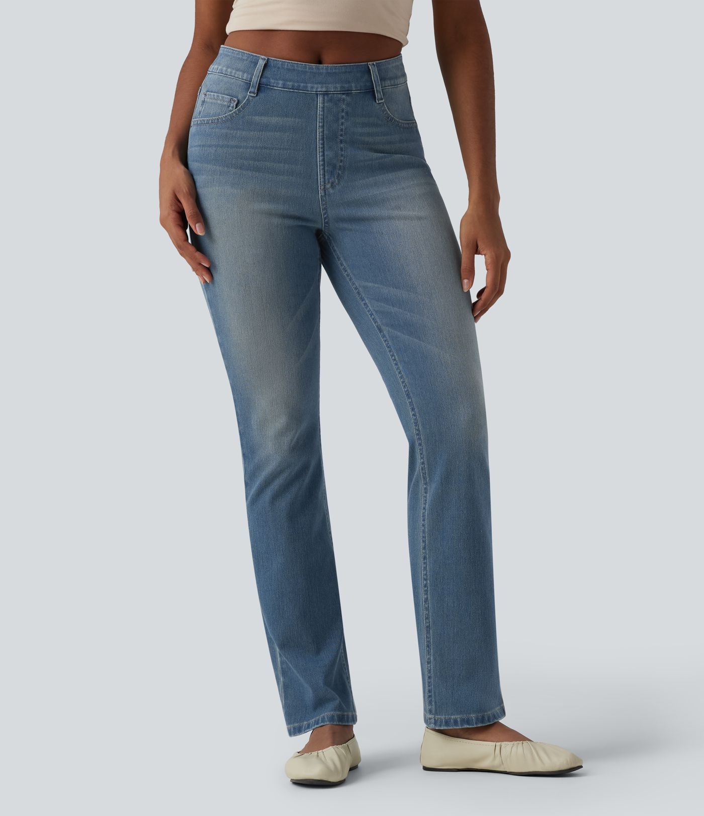 Halara Flex™ High Waisted Pockets Washed Casual Bootcut Jeans